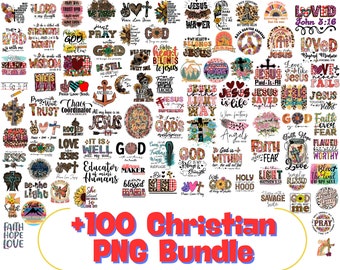 May include: A collection of over 100 Christian-themed digital designs featuring various inspirational quotes and phrases. The designs are in a variety of styles, including floral, geometric, and abstract. The designs are perfect for creating t-shirts, mugs, tote bags, and other personalized items.