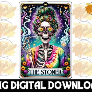 Carta de Tarô Esqueleto Stoner PNG - Arquivo PNG de Fumante de Maconha de Bruxa Colorida, Design Engraçado de Sublimação de Cannabis 420, Download Digital PNG