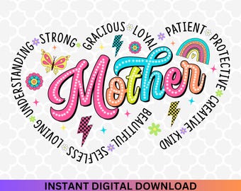 Retro Mama Herz PNG: Muttertag Sublimationsdesign (Digitaler Download)