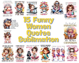 Retro Women Bundle of 15 PNG, Funny Women Quotes Bundle Png, Digital File, Print On Demand, Digital Download, Sarcastic Retro women Quotes