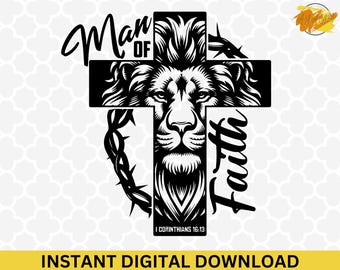 Lion Cross - Man of Faith SVG PNG - Christian Digital Download