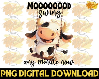Funny Cow PNG: Watercolor Clipart, Sarcastic Quote (Digital Download)