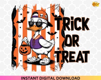 Retro Halloween Goose PNG: Trick or Treat Pumpkin Design (Digital Download