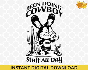 Retro Cowboy Rabbit PNG: Funny Western Clipart (Digital Download)