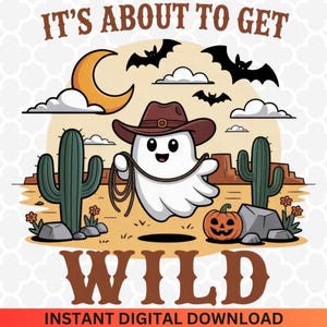 Ghost Western Halloween PNG: Retro Cowgirl Clipart (Digital Download