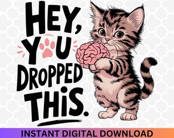 Funny Cat & Brain PNG: Sarcastic Kitten Clipart (Digital Download)