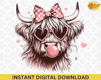 Valentine Highland Cow PNG: Coquette Heart Design (Digital Download)