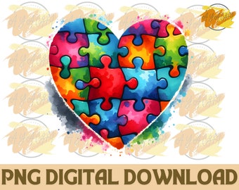Cuore simbolo di consapevolezza sull'autismo PNG: design a pezzi di puzzle (download digitale)