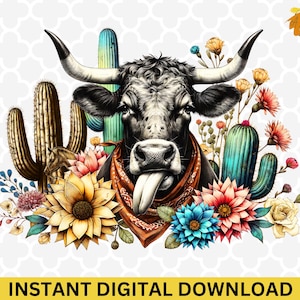 Funny Western design Clipart - Funny Cow Western Clipart, Funny Cow PNG Design, Western Animal Farm illustration clipart, Instant Download