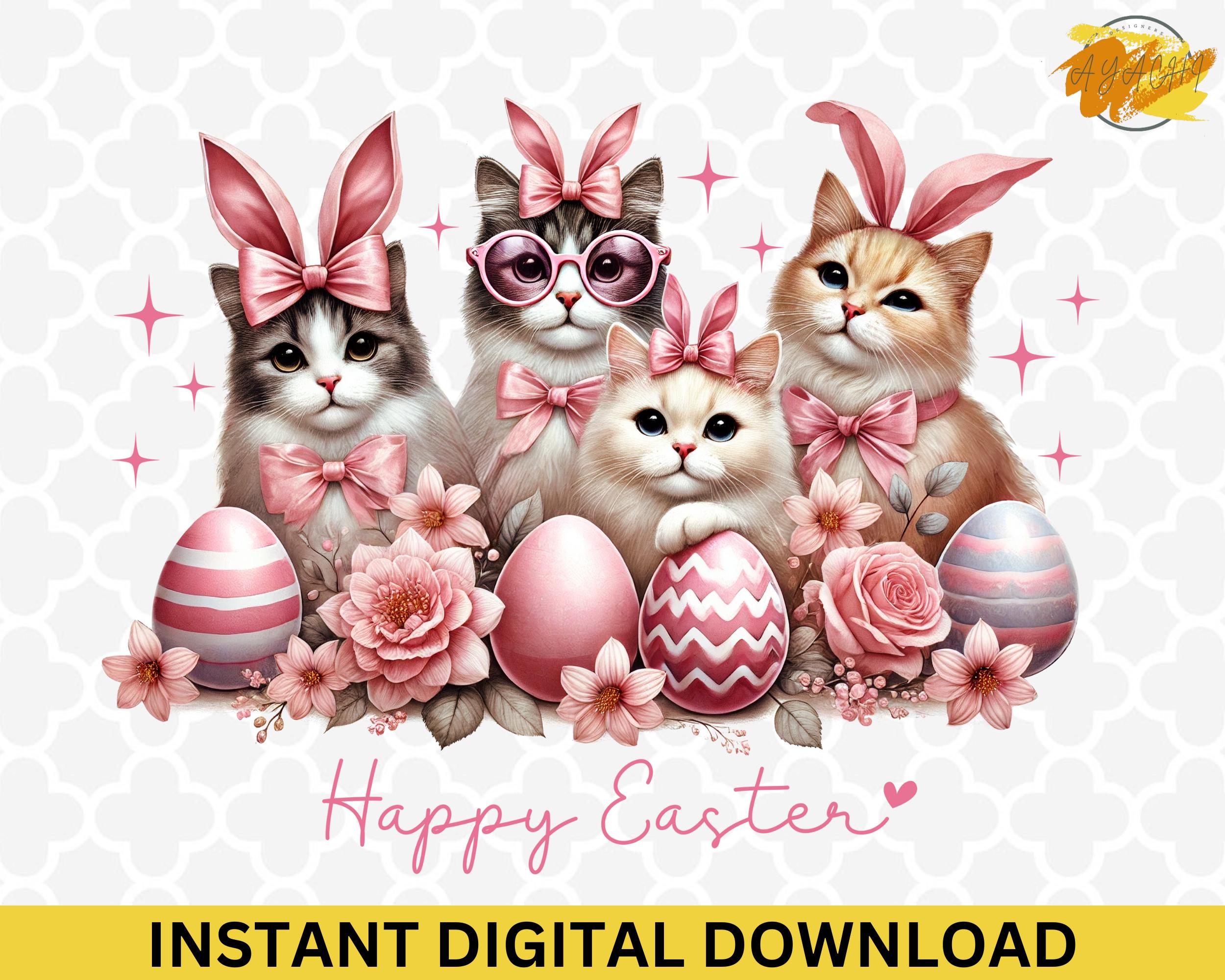 Happy Easter Cats PNG: Coquette Clip Art (digital Download) - Etsy