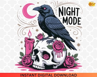 Floral Skull PNG: Night Mode, Preppy Halloween (Digital Download