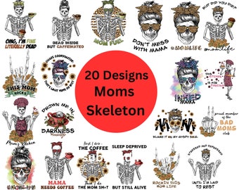 Mom Skull PNG Bundle: Funny Skeleton Designs (Digital Download)