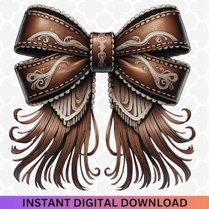 Western Cowgirl Bow PNG - Western Cowgirl Howdy Png, Howdy Brown Leather Bow Png, Coquette Cowgirl Aesthetic Clipart Cowgirl Bow Clipart Png