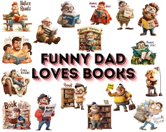 Funny Dad Loves Books PNG-bundel: citaten lezen (digitale download)