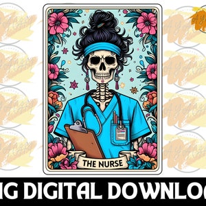 Nurse Skull Tarot Card PNG: Witchy Skeleton Design (Digital Download)