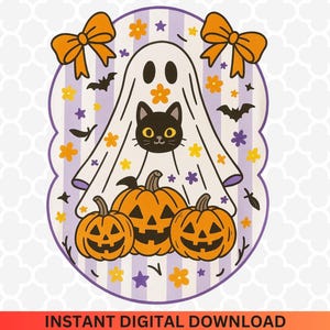 Cat Ghost Halloween PNG: Preppy Spooky Digital Download