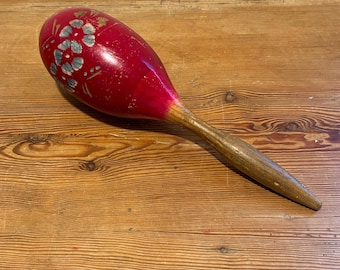 Vintage Hand Crafted and Hand Painted Wooden Maraca | Percussion | Musical Instrument