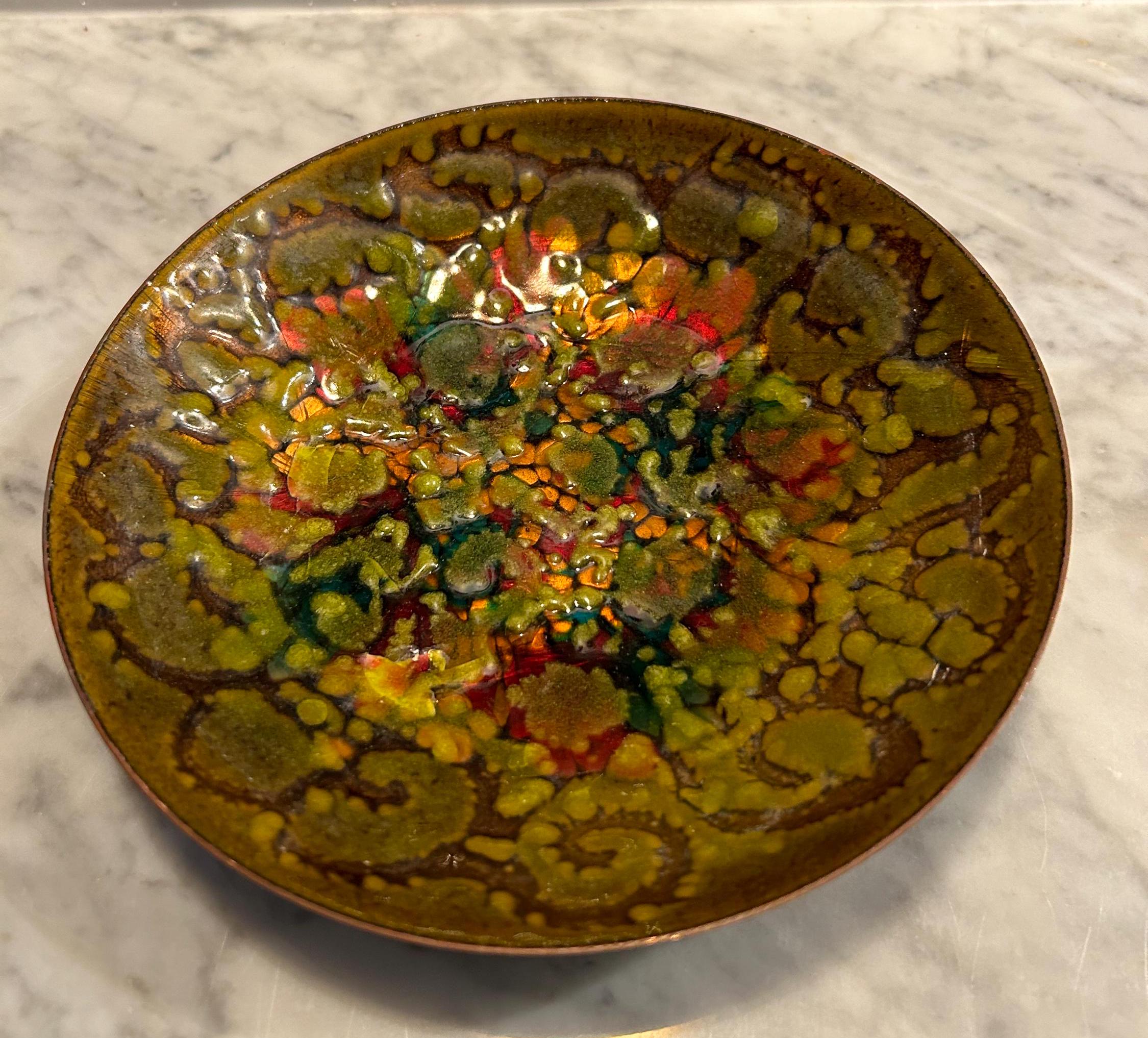 Vintage Handmade & Signed Kareka Enamel on Copper Plate