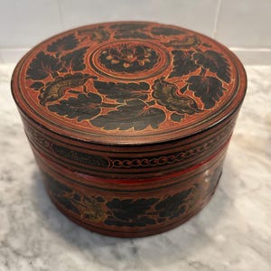 Antique Burmese Lacquer Betel Box with one internal tray