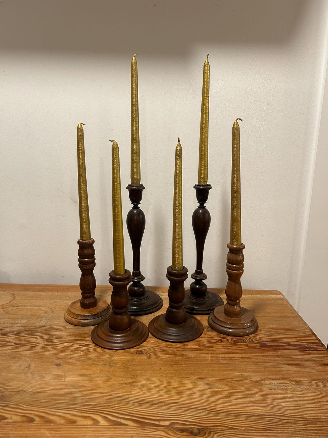 Set of 6 Vintage Wooden Candlestick Holders - Etsy