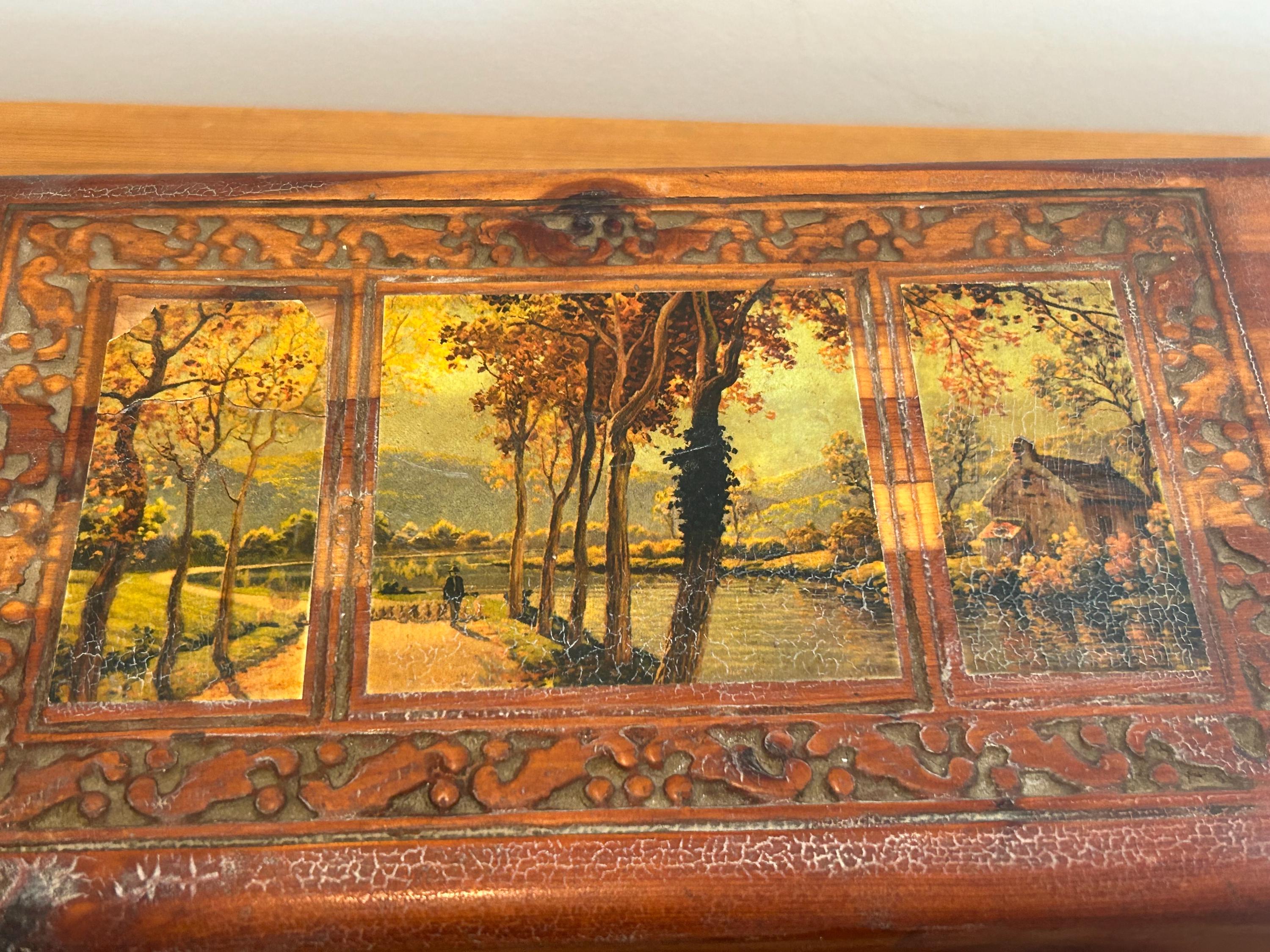 ヴィンテージ デコパージュ 風景画 手彫り 木製 蓋付きボックス - Etsy