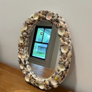 Vintage Seashell Framed Oval Mirror with Velvet Backing | Coastal | Nautical | Beachy