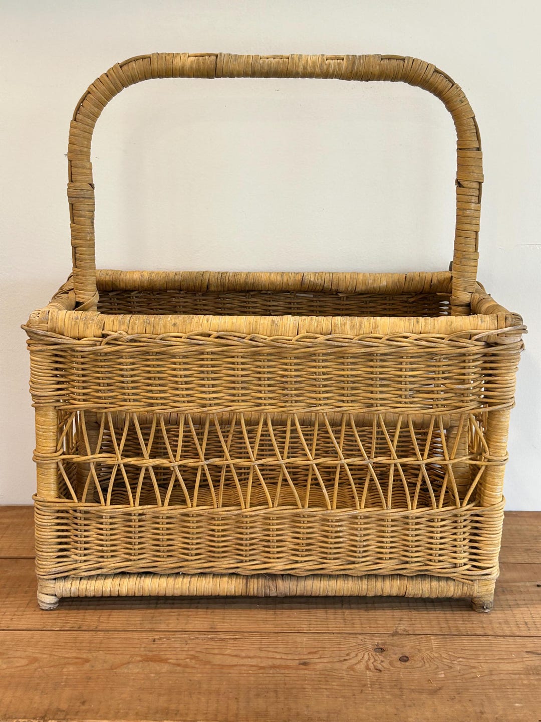 Vintage Natural Wicker Magazine Rack/holder | Towel Basket | Boho ...