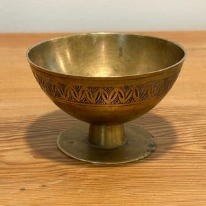 Vintage Etched Brass Pedestal Bowl | Made in India