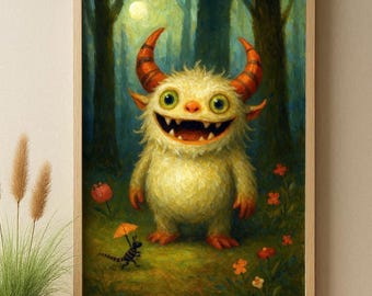 Poster Monster Yellow – Art Print on Matte Paper | Playful Wall Art for Boys & Girls | Unframed