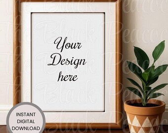Premium Poster Mockup mit hellem Holzrahmen | Digitales Wandkunst-Mockup für DIN A Poster | Natürliches Interior Design