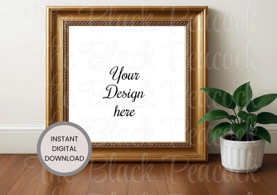 Mockup of a Golden Frame Square – Digital Wall Poster Mockup ...