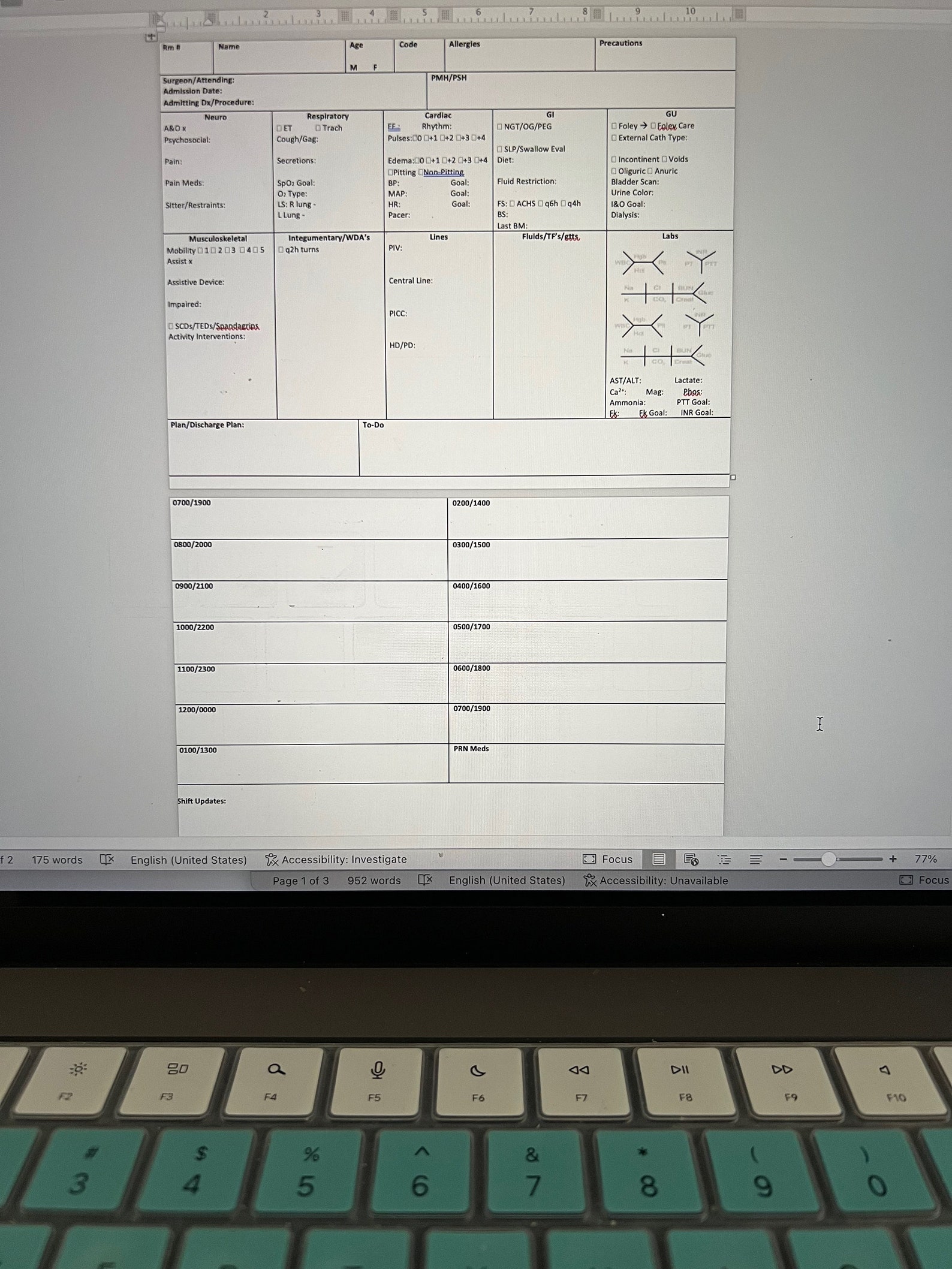 Med-surg Tele Float Pool Report Sheet - Version 2 - Etsy