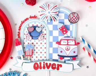 One American Dude Cake Topper: Groovy 4th Birthday Party Decor