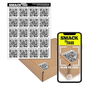 Smack Tags QR Code Stickers - 20 Unique Smart QR Code Labels - Easy to Use Sticker Storage for Organization and Visual Inventory