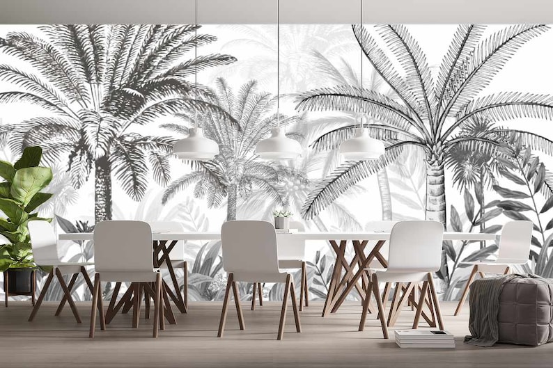 Papier Peint Panoramique Jungle Noir Et Blanc Papier Peint Panoramique, Papier Peint Jungle Arbres Noir et Blanc, Pré