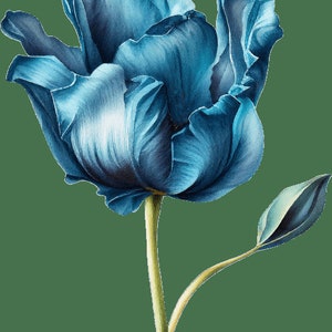 Pegatina de pared de flores grandes Pegatinas de pared, adhesivo floral pegatinas de puerta Tulipán azul acuarela Pegatinas de dormitorio, imagen 5