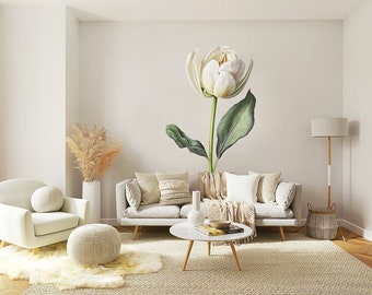 Adhesivo de pared de flores grandes - Vinilos de pared, adhesivo floral - Vinilos decorativos - Tulipán blanco acuarela XXL, vinilos para puertas