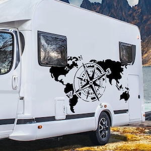 Sticker Wereldkaart Compass Van Life Camping Car - Decoratieve lijm