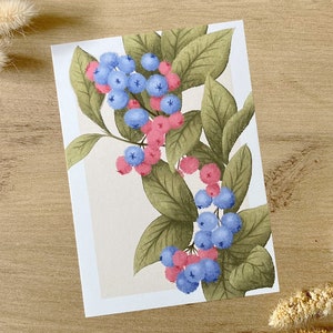 Carte postale d'artiste illustratrice de myrtilles, cadeau pour petite amie