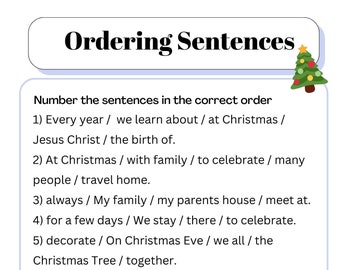 Ordering Sentences ESL Worksheet - Christmas edition