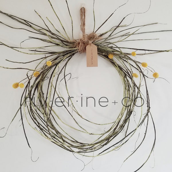 Spring Wreath Large, Summer Wreath Large, Yellow Flowers, Coastal Living, Cottage Decor, Rustic Wreath, Faux Twig Wreath, Wall Decor