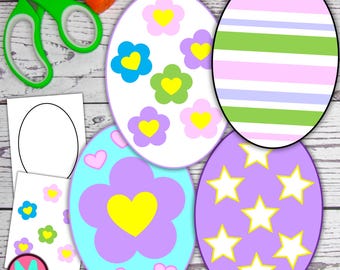 Molde para Ovo de Páscoa Artesanal | Artesanato de Papel para Recortar e Colar para Crianças (PDF)