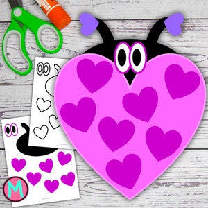 Valentine Heart Bug Craft Template for Preschool, simple craft for kids, fun Valentine&#39;s Day Craft for kids