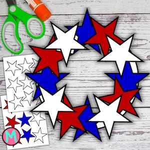 4th of July Star Wreath Craft Template for Kids in preschool, kindergarten, elementary or homeschool.  cut and glue