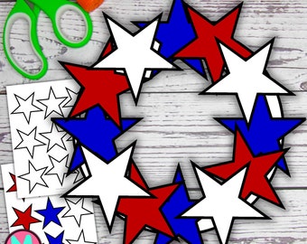 4th of July Star Wreath Craft Template for Kids in preschool, kindergarten, elementary or homeschool.  cut and glue