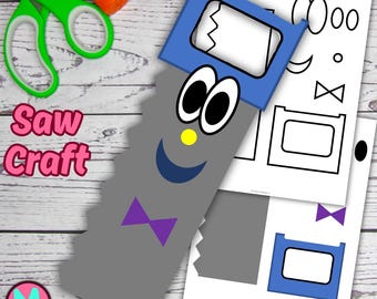 Modèle de création de scie, outil de construction en papier découpé et collé pour les enfants (PDF)