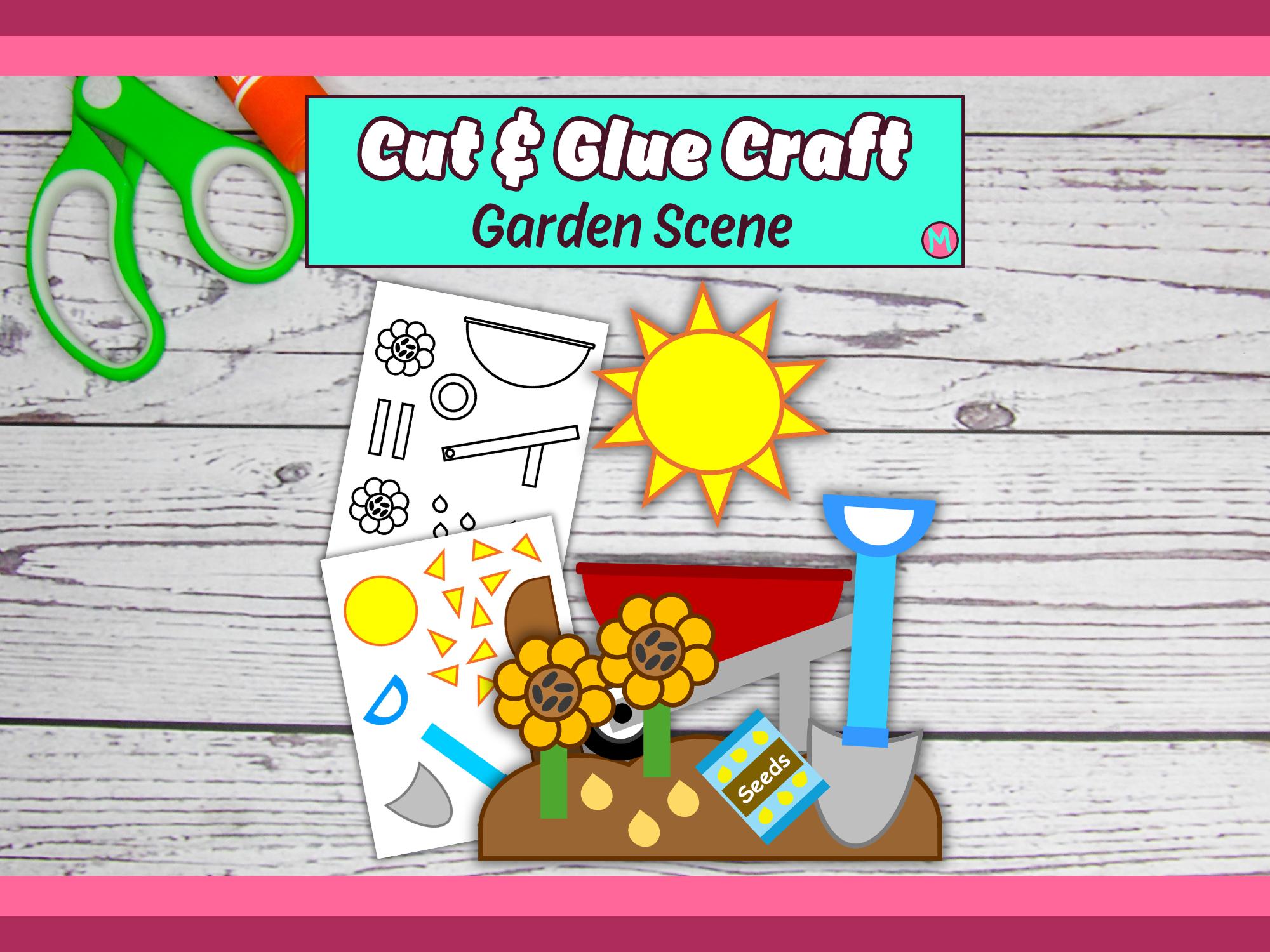 Garden Scene Craft, Printable cut and glue paper craft for kids (PDF)