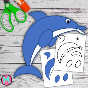Dolphin Craft Template for preschool, simple toddler craft, cut and glue paper craft, sea animal craft