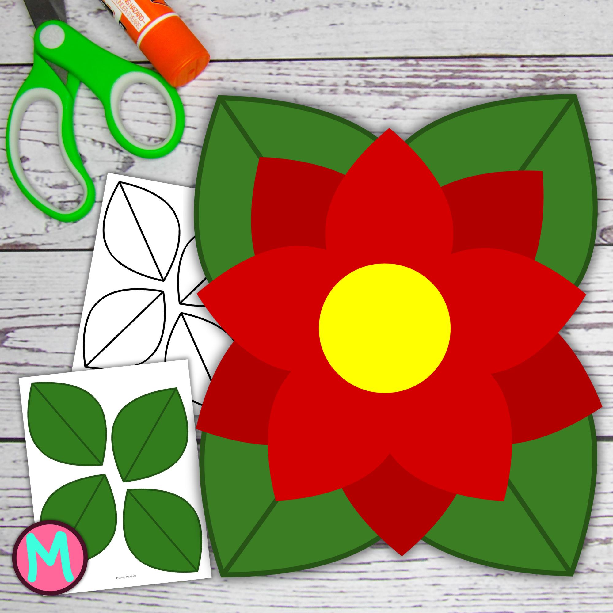 14 Easy Poinsettia Crafts for Kids 11 Poinsettia Paper Craft Template: Christmas Flower Cut & Glue…