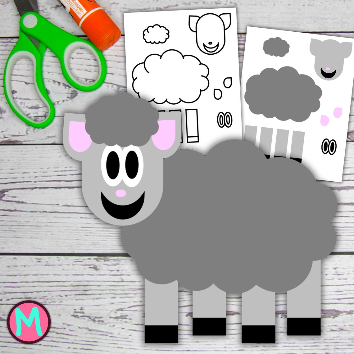 Sheep Craft Template, Kids Cut and Glue Craft, Preschool Activity, Farm Sheep Craft Template, Kids Cut and Glue Craft, Preschool Activity, Farm